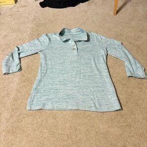 Soft Surroundings Heathered Aqua Long Sleeve Polo Top